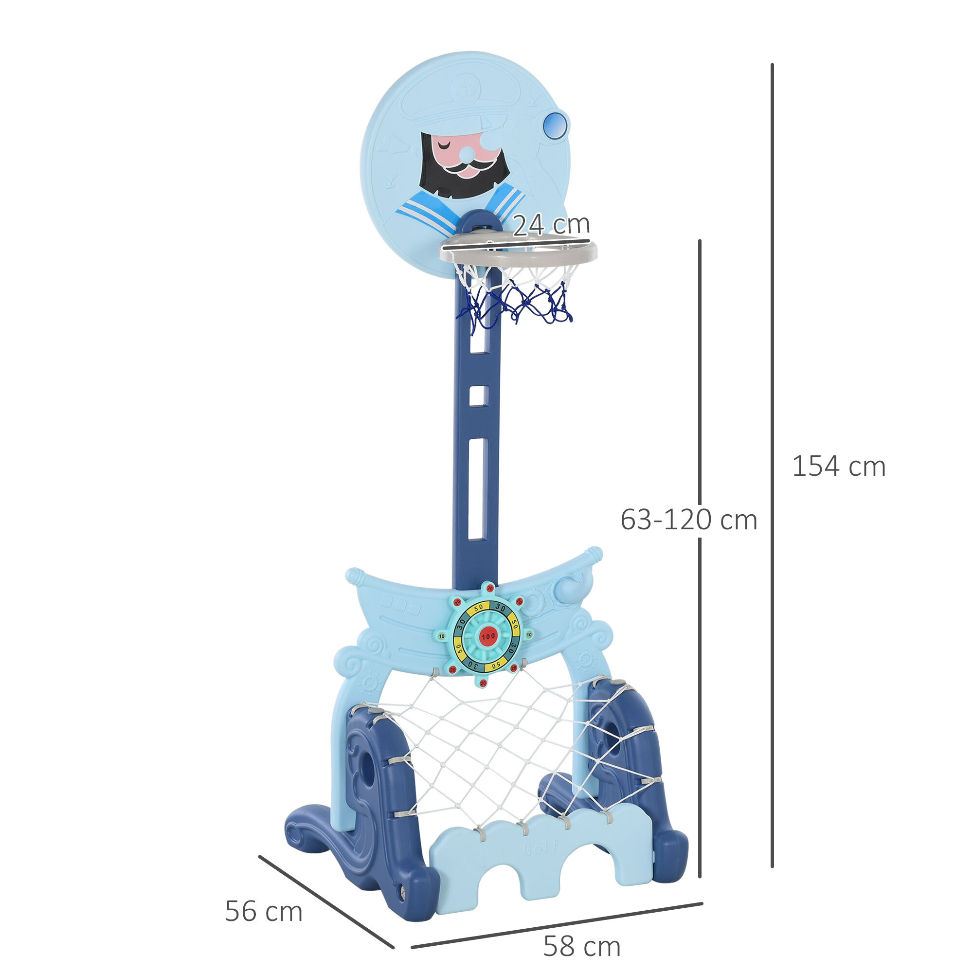 HOMCOM Set de deportes Azul con Soporte 4 en 1 para ni&ntilde;os, , large Imagen numero 3