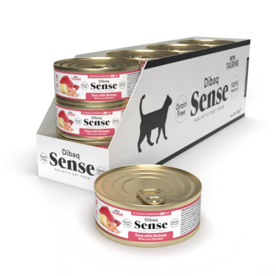 12 Latas x 70 g Dibaq Sense Lata At&uacute;n y Gambas con patatas para gatos, , large Imagen numero 1