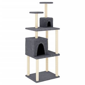 VidaXL Rascador Grande con postes de sisal y cuevas gris oscuro para gatos