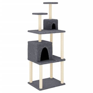 VidaXL Rascador Grande con postes de sisal y cuevas gris oscuro para gatos