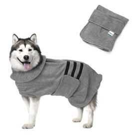 Nobleza Albornoz para Perros con Velcro, Superabsorbente y de Secado rápido, Albornoz de Microfibra para Todos los Gatos y Perros, Toalla Suave para Perros (L Gris)