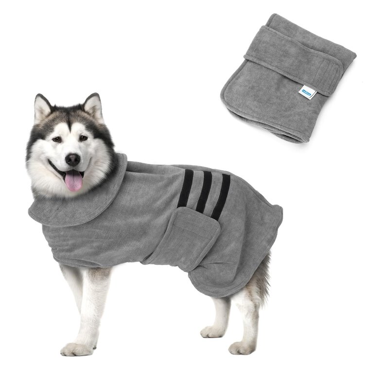 Nobleza Albornoz para Perros con Velcro, Superabsorbente y de Secado rápido, Albornoz de Microfibra para Todos los Gatos y Perros, Toalla Suave para Perros (L Gris)