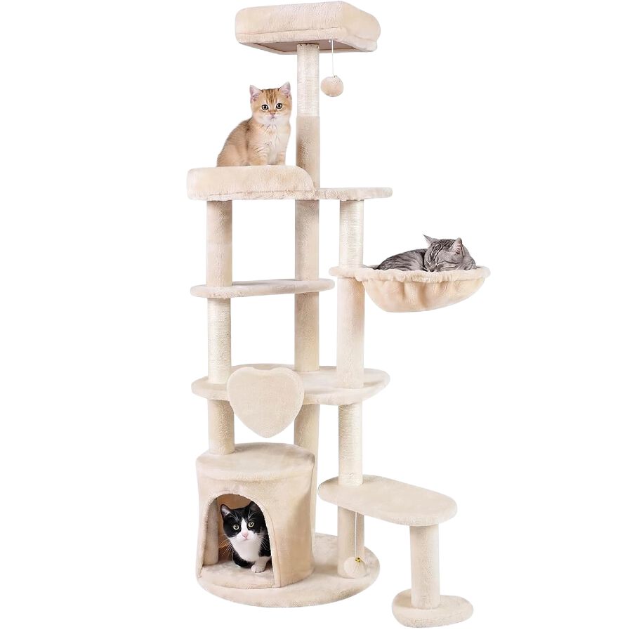 COSTWAY 149 cm Gran &Aacute;rbol Rascador para Gatos con M&uacute;ltiples Niveles | Torre de Juegos con Postes Rascadores de Sisal, Casita, Cesta, Perchas y Juguetes, Centro de Actividades para 2-3 Gatitos, , large Imagen numero 1