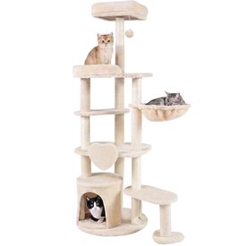 COSTWAY 149 cm Gran &Aacute;rbol Rascador para Gatos con M&uacute;ltiples Niveles | Torre de Juegos con Postes Rascadores de Sisal, Casita, Cesta, Perchas y Juguetes, Centro de Actividades para 2-3 Gatitos