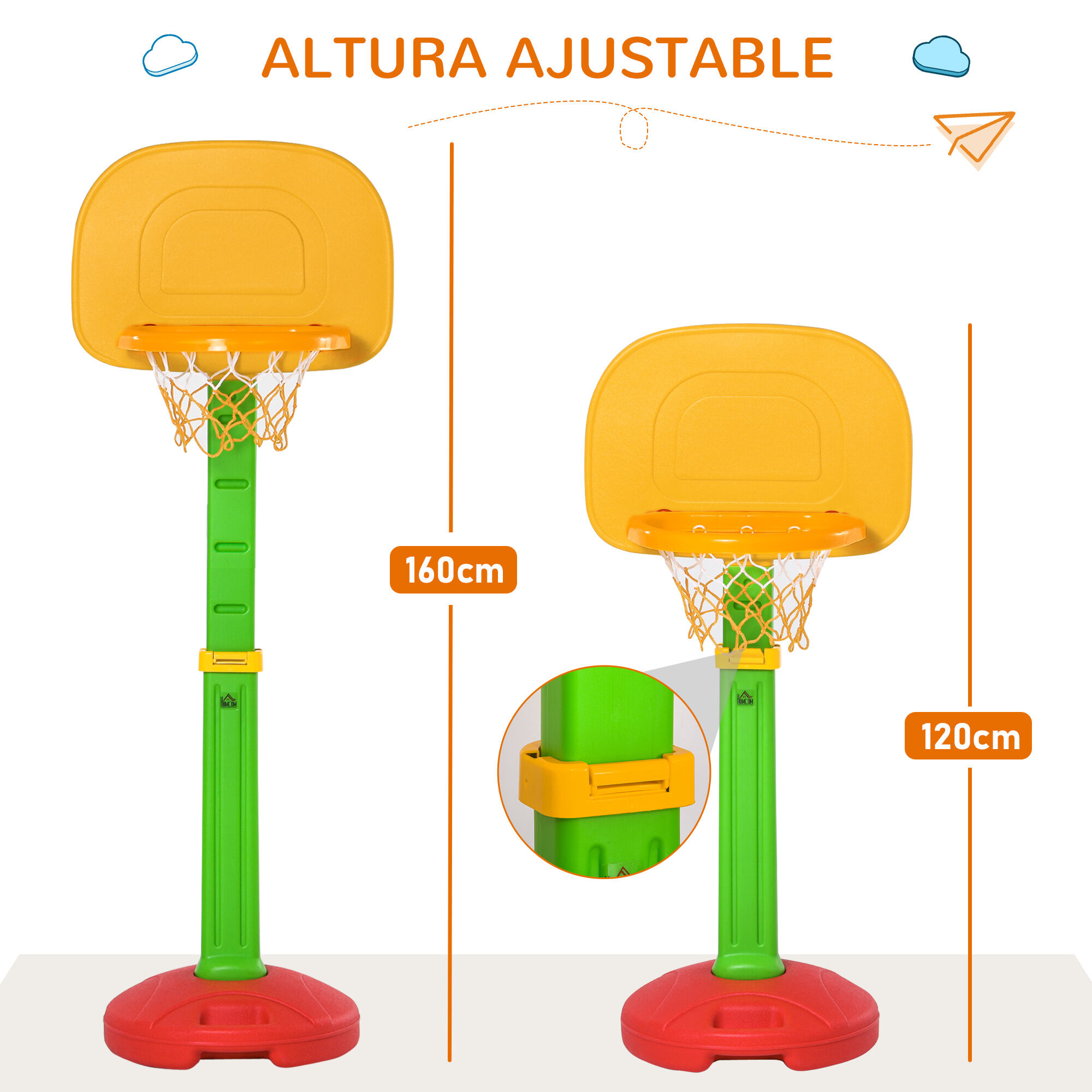HOMCOM Canasta de Baloncesto Infantil multicolor con Altura Ajustable para ni&ntilde;os, , large Imagen numero 4