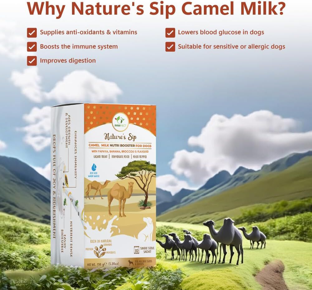 Nature's Sip para perros: leche de camello con papaya, pl&aacute;tano, br&oacute;coli y linaza (150 g/5,29 oz), , large Imagen numero 4