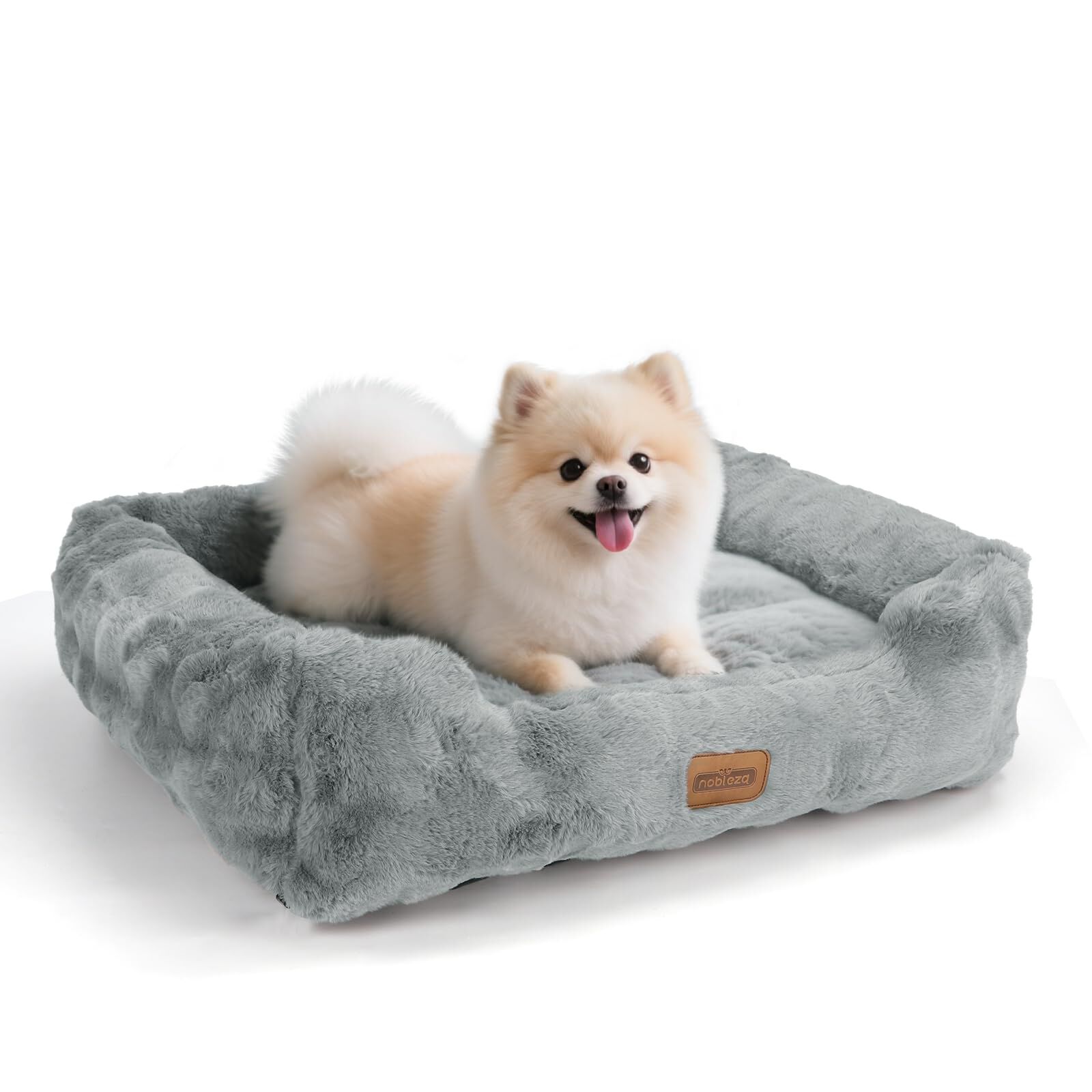 Nobleza Cama Perros Peque&ntilde;os, Cama Gatos Peludo y Mullido, Felpa de Burbujas Ultra Suave, Acolchado Reforzado, Funda Desenfundable F&aacute;cil Limpieza, Base Antideslizante, 85x75x20cm, Gris, , large Imagen numero 8