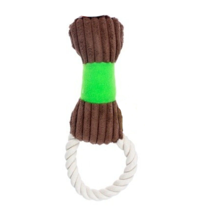 Play&Bite Hueso verde de Peluche con cuerda para perros, , large Imagen numero 1