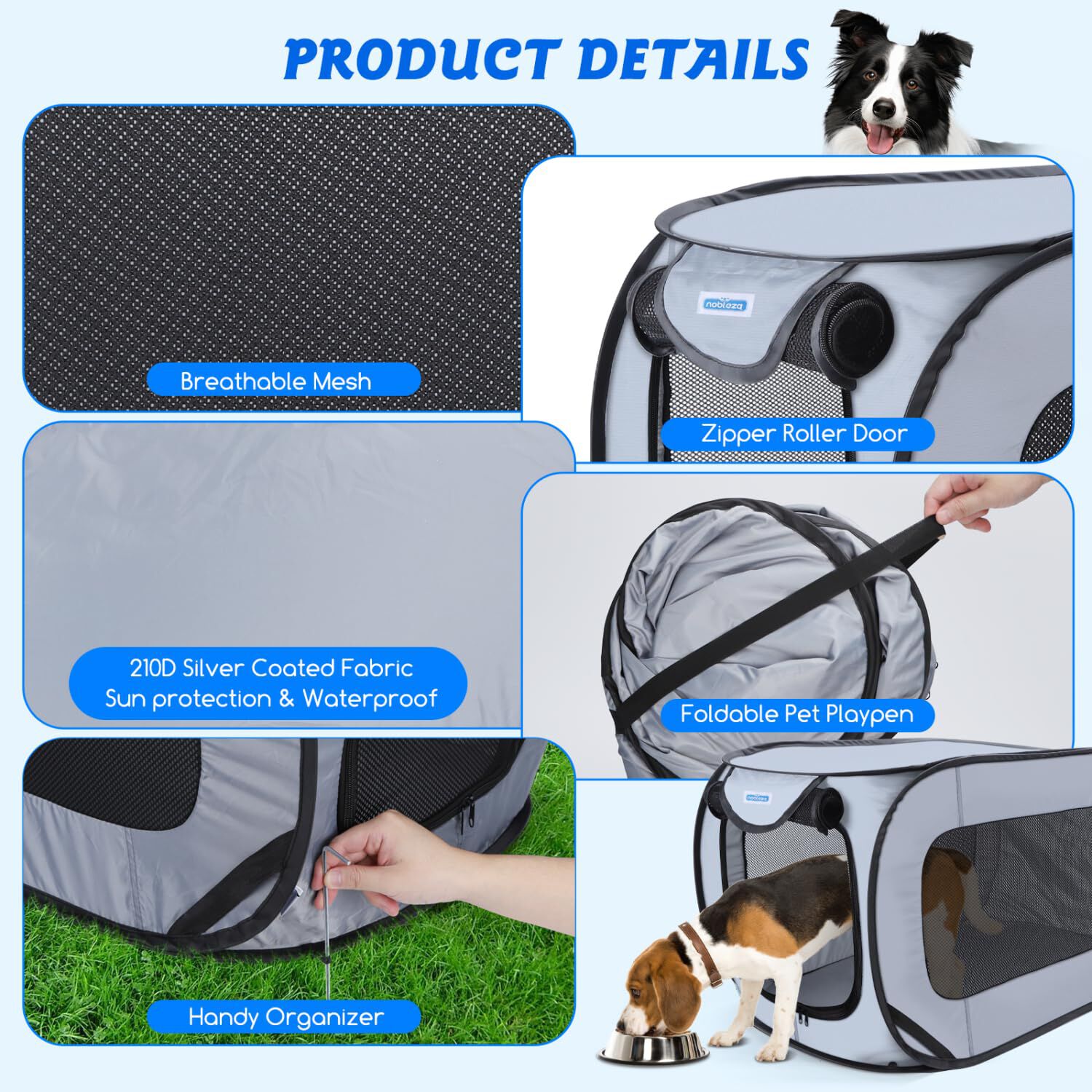Nobleza Parque Plegable de Tela Oxford Impermeable para Perros thumbnail