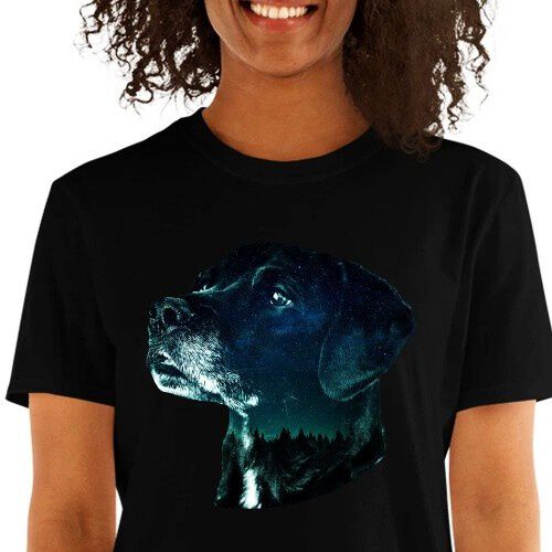 Mascochula camiseta mujer noche estrellada personalizada con tu mascota negra thumbnail