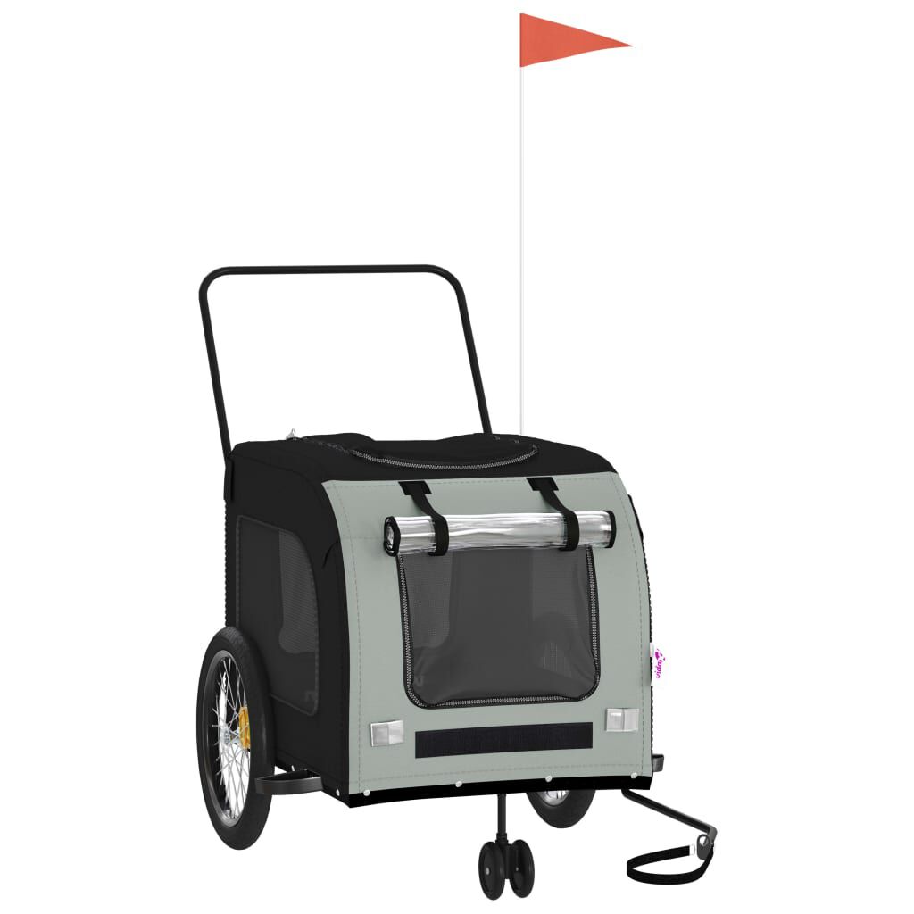 vidaXL Remolque de bicicleta para perros hierro tela Oxford gris negro, , large Imagen numero 5