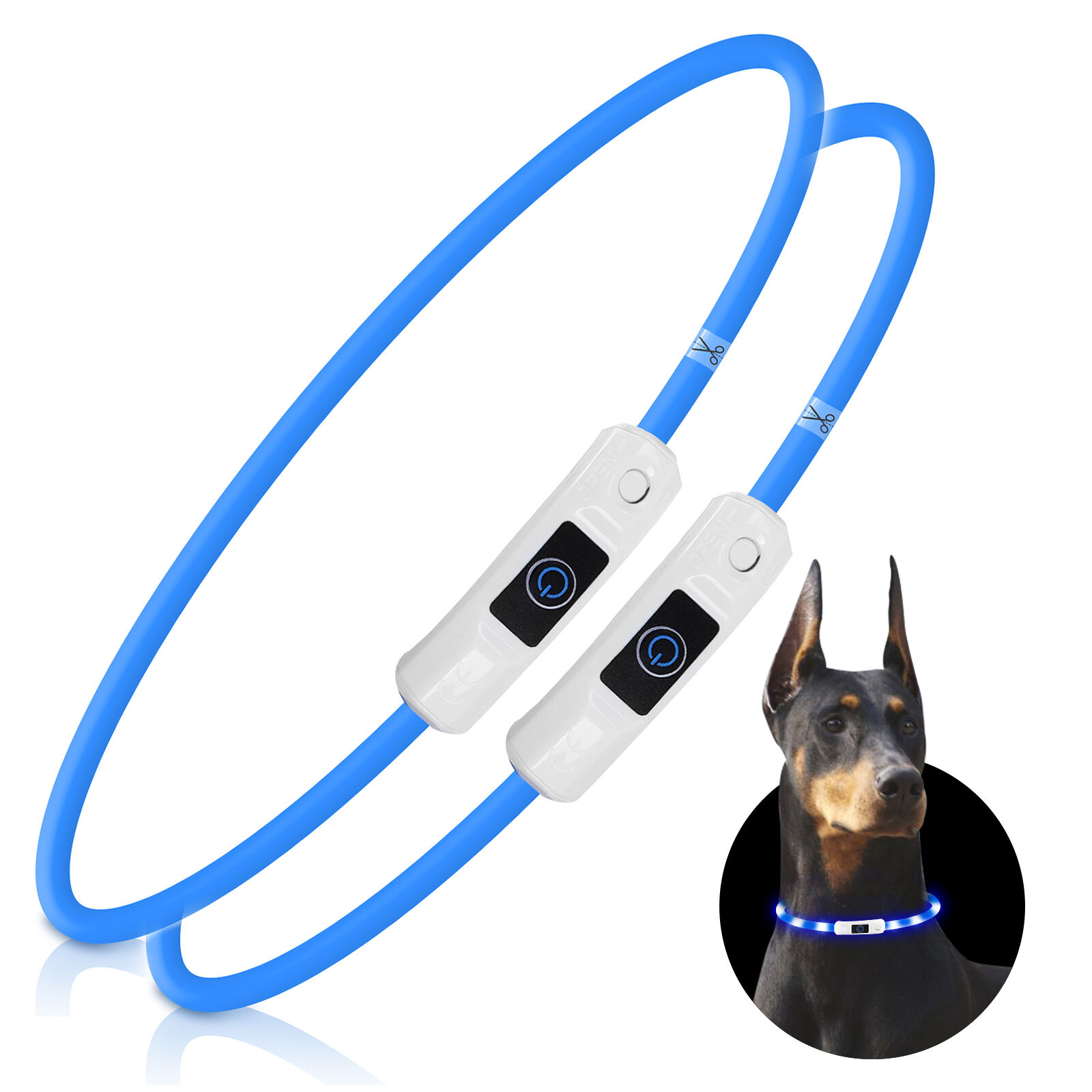 Nobleza - 2 &times; Collar Luminoso Perro de Seguridad Personalizado, 3 Modos Collar Luz Perro con USB Recargable, Ajustable Impermeable Collares LED para Perros Peque&ntilde;os/Medianos/Grandes(Azul), , large Imagen numero 1