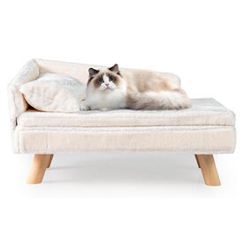 COSTWAY Cama para Gatos, mullida y Suave, sof&aacute; para Gatos medianos y peque&ntilde;os, Linda Cama para Gato con Base Antideslizante, Pies de Madera, Sof&aacute; Sill&oacute;n para Interior, 71 x 43 x 40 cm (Blanco)