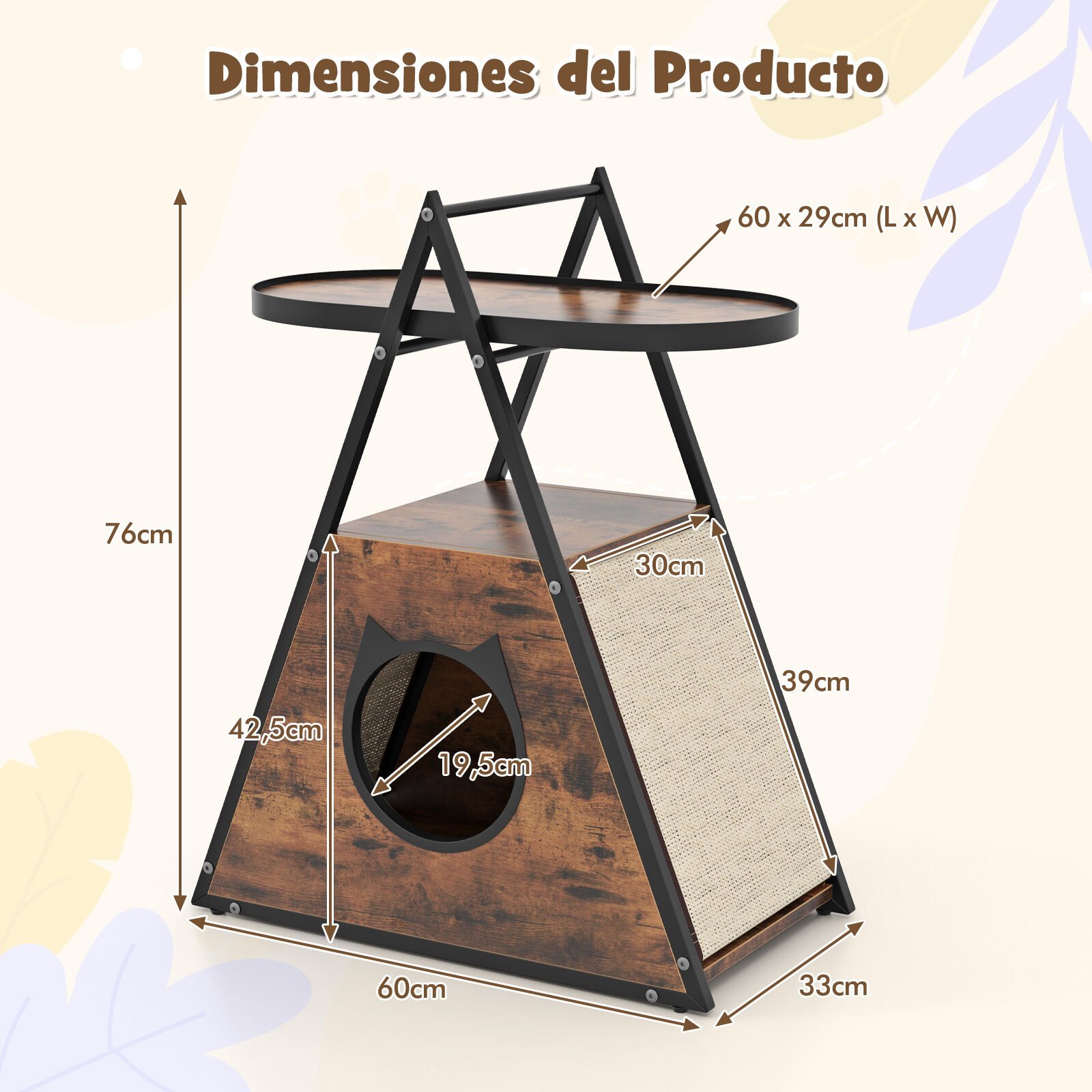 COSTWAY Mesa de Noche Casa para Gatos con Estante de 2 Niveles thumbnail