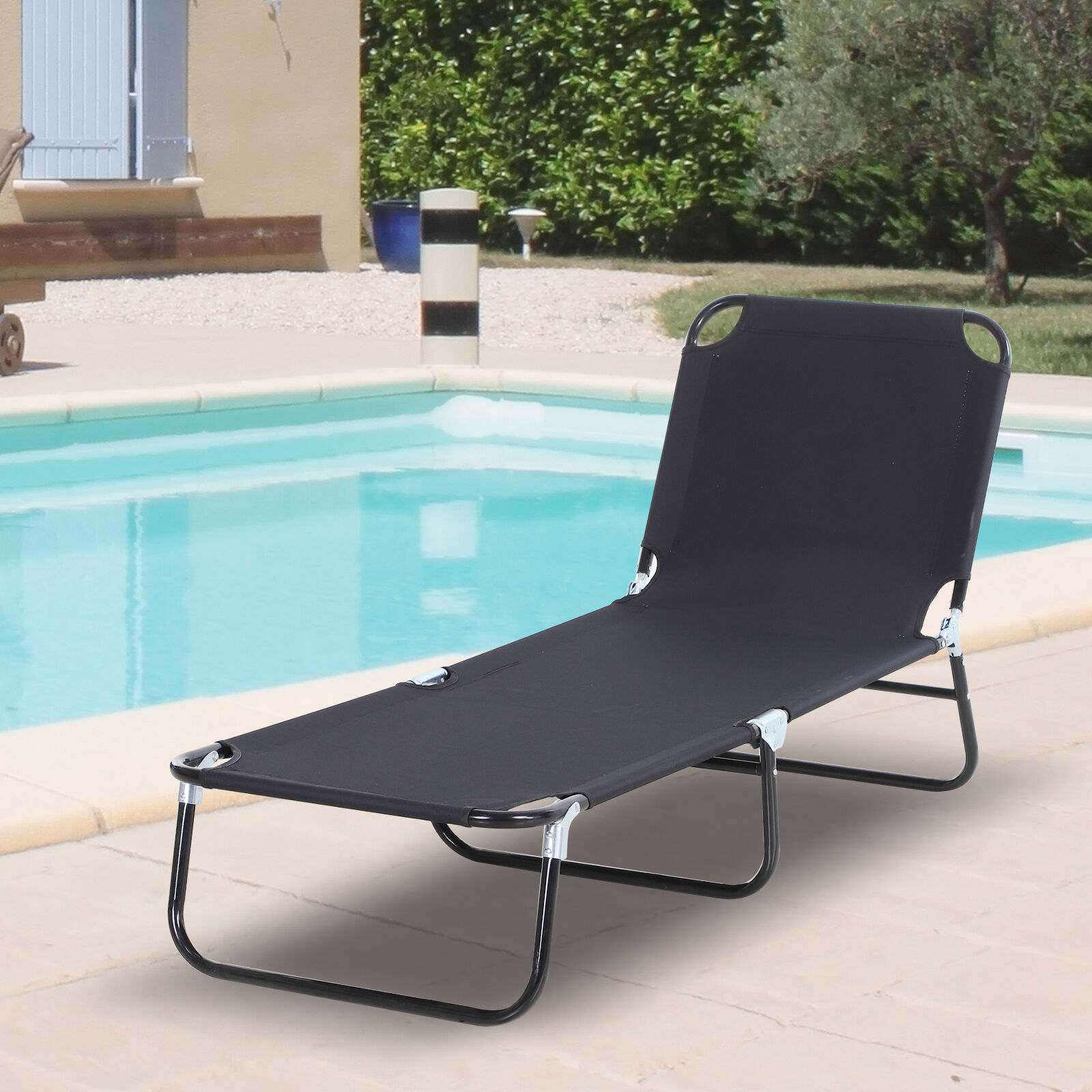 Outsunny Tumbona Plegable Reclinable con &Aacute;ngulo Ajustable de 5 Posiciones para Jard&iacute;n Exterior Piscina Terraza Camping Carga 120 kg 188x56x28 cm Negro, , large Imagen numero 2