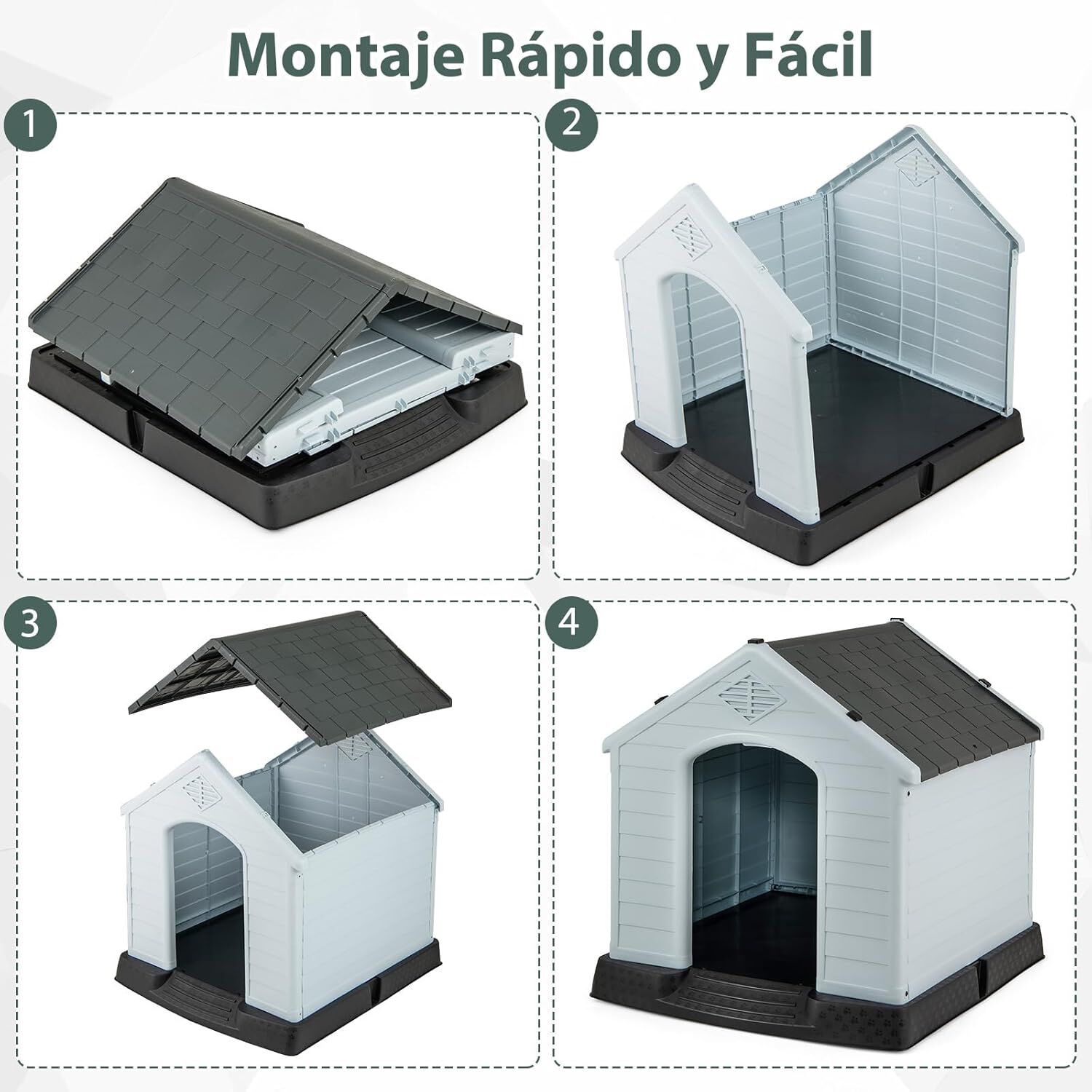 COSTWAY Casa de Pl&aacute;stico para Perros, Caseta Impermeable con Suelo Elevado y V&aacute;lvulas de Aire, Ideal para Perros Peque&ntilde;os y Medianos, Interior y Exterior (Negro y Gris, 65 x 70 x 71,5 cm), , large Imagen numero 3