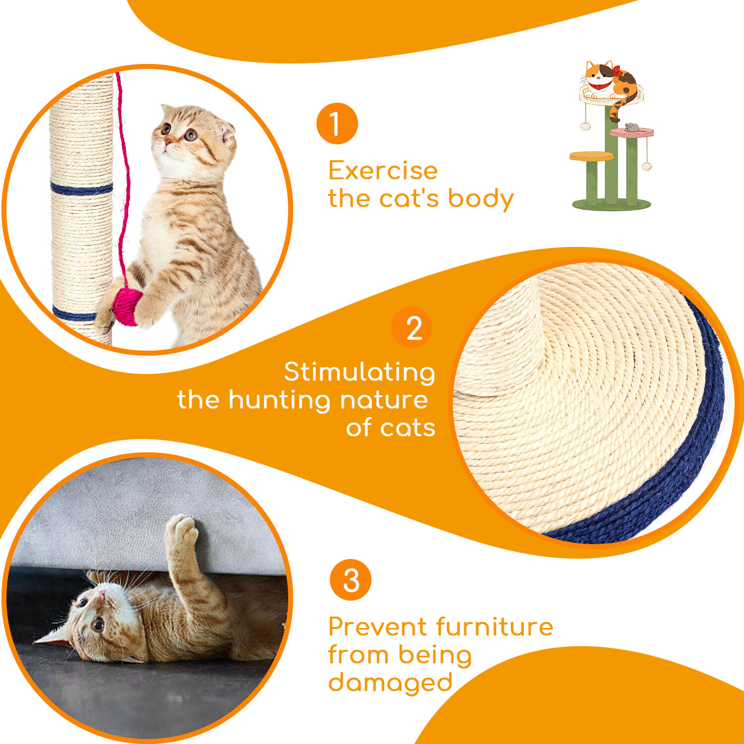 Nobleza - Poste de Rascado para Gatos,L30*W30*H46CM,Trepador de Cuerda de Sisal para Gatos con Pelotas de Felpa,Material de Sisal Duradero,Azul, , large Imagen numero 3