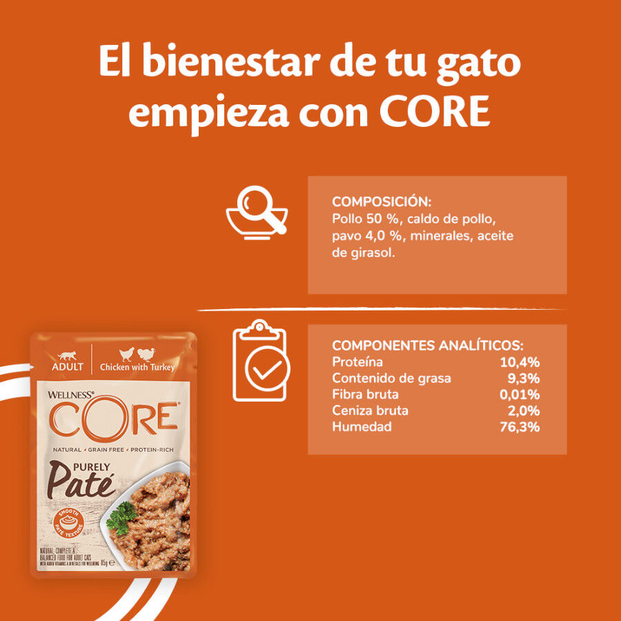 24 sobres x 85 g Wellness Core Adult Pollo y Pavo en Pat&eacute; sobre para gatos &iexcl;Pack ahorro!, , large Imagen numero 5