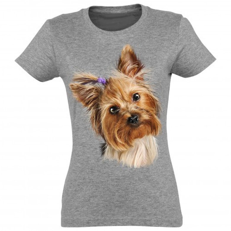 Camiseta para mujer gris estampado de yorkshire, , large image number null