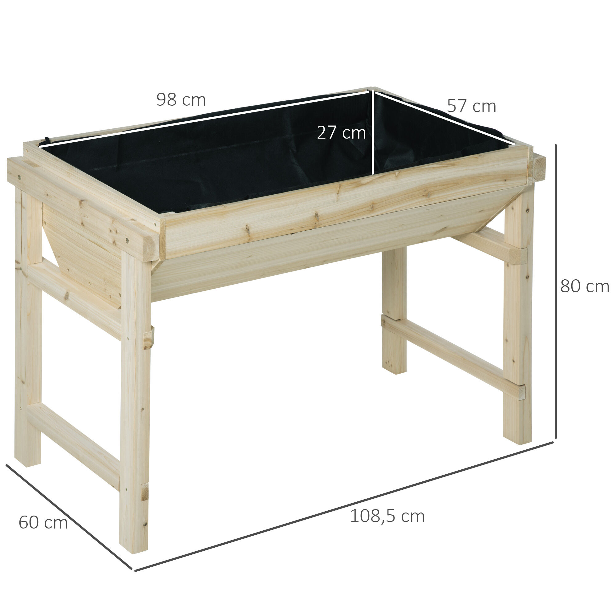 Outsunny Huerto Urbano Elevado de Madera 108,5x60x80 cm Mesa de Cultivo con Tela no Tejida y 3 Orificios de Drenaje para Jard&iacute;n Terraza Exterior Carga 50 kg Natural, , large Imagen numero 3