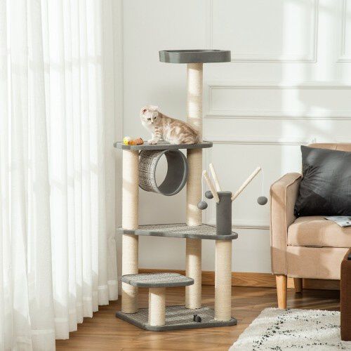 PawHut torre escalador plataformas gris para gatos, , large Imagen numero 3