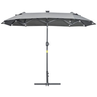 Outsunny Sombrilla Doble Sombrilla De Jardín Con Luces Led Gris 