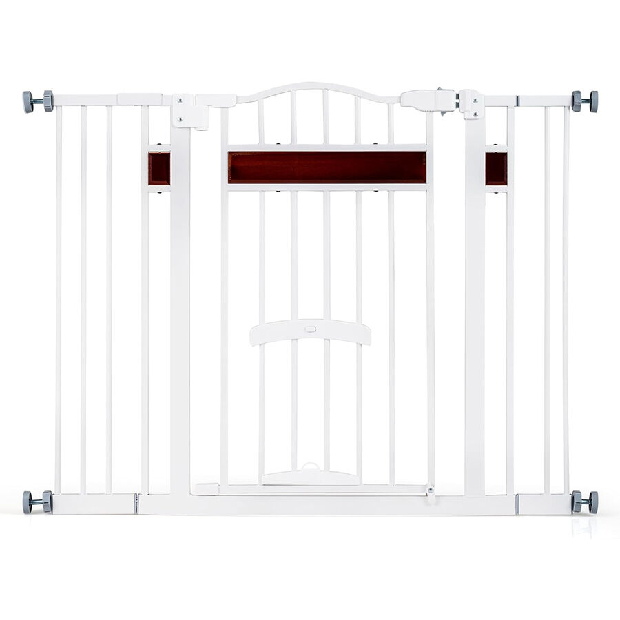 COSTWAY Barrera de Seguridad Extensible para Puertas 74-104 cm, para Puertas y Escaleras, Montaje a Presi&oacute;n sin Taladrar ni Herrajes, Cerraduras Dobles, Puerta de Perro Expandible de Metal (Blanco), , large Imagen numero 1