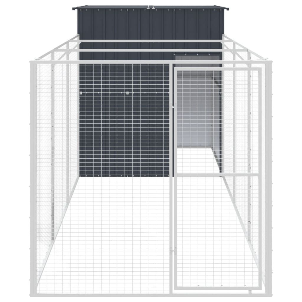 vidaXL Caseta de perros con corral acero galvanizado 165x455x181 cm, , large Imagen numero 2