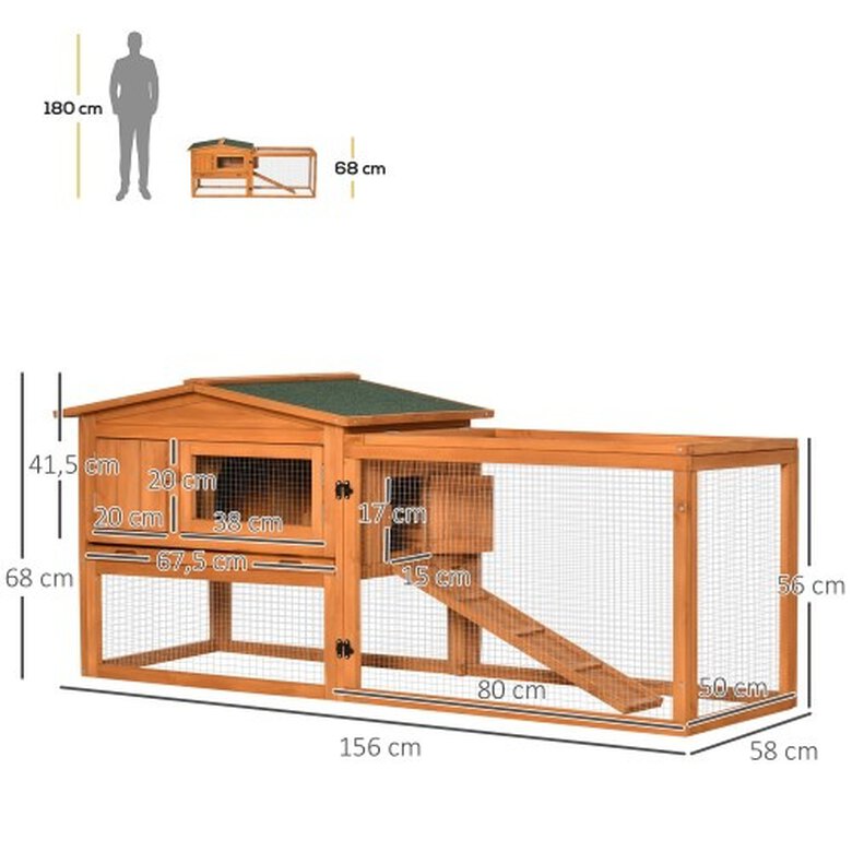 Pawhut conejera de madera exterior con 2 niveles, , large image number null