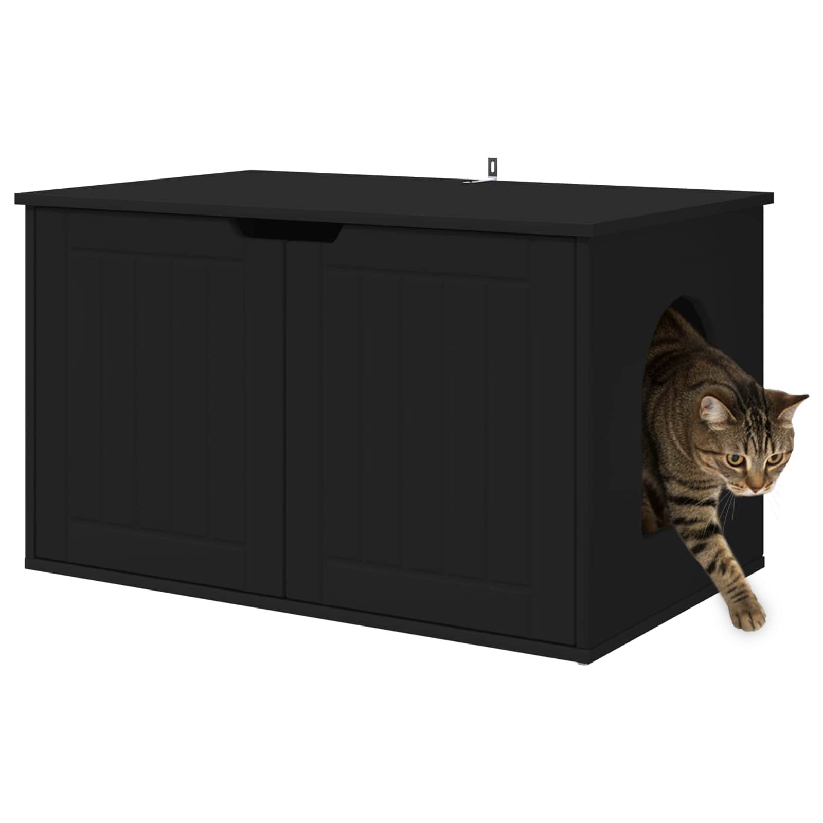 vidaXL Casa para Gatos Negro 85 x 55 x 53,5 cm Madera de ingenier&iacute;a, , large Imagen numero 3