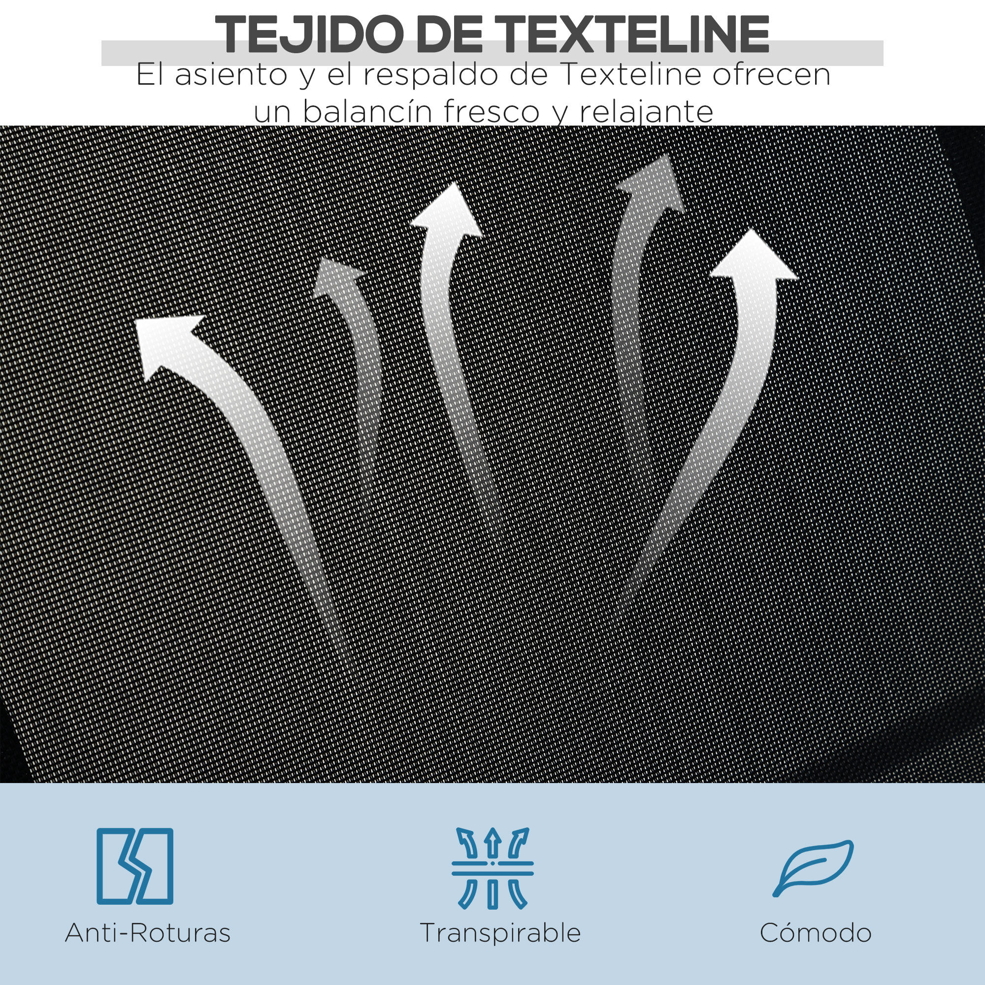 Outsunny Balanc&iacute;n Jard&iacute;n Exterior Columpio Exterior de 3 Plazas con Toldo Ajustable Respaldo Transpirable y Marco de Metal para Terraza Balc&oacute;n Carga 240 kg 171x108x154 cm Negro, , large Imagen numero 5