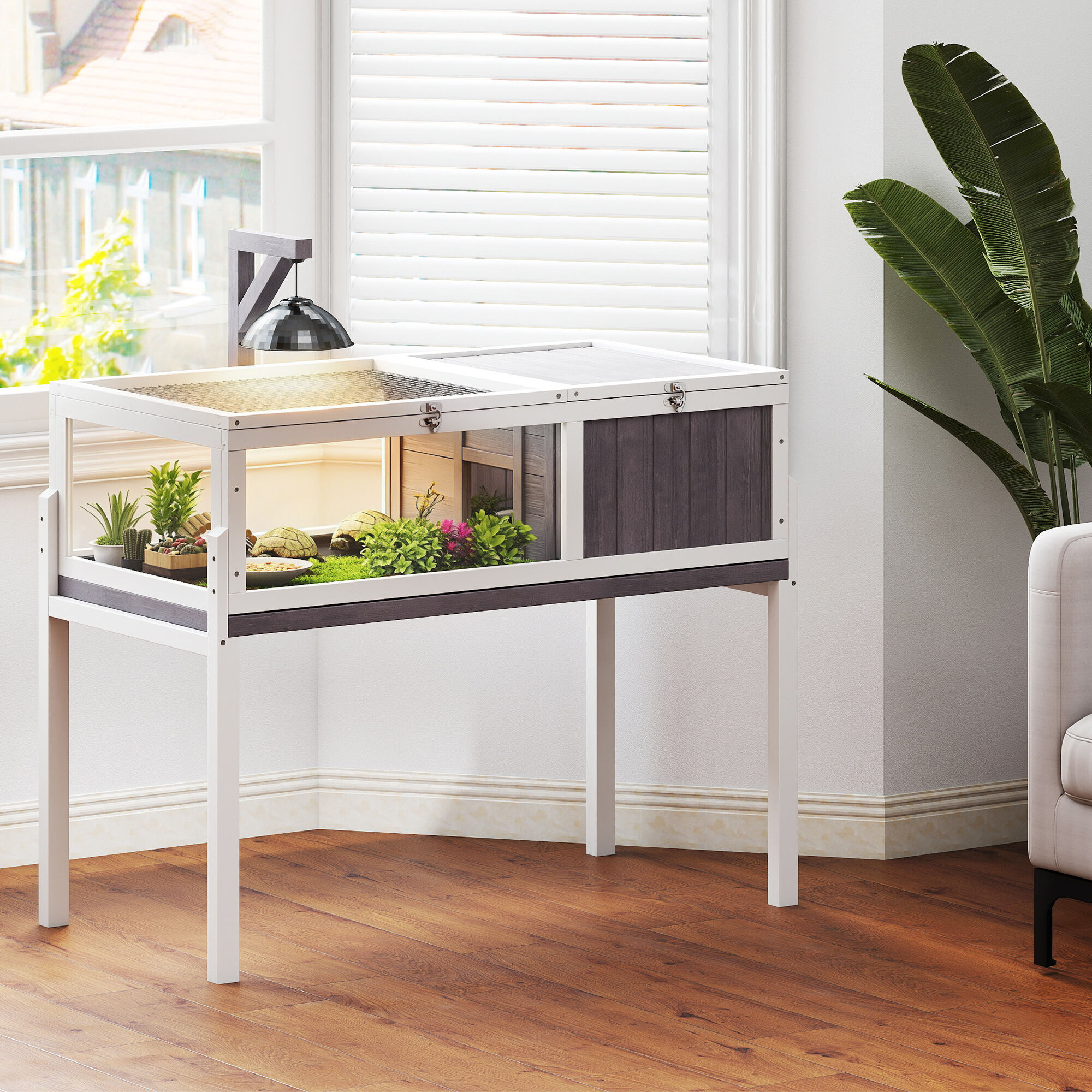 PawHut Casa para Tortugas Gris y Blanco, , large Imagen numero 2