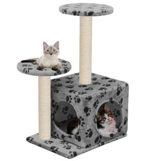 Rascador con poste de sisal para gatos color Gris Huellas