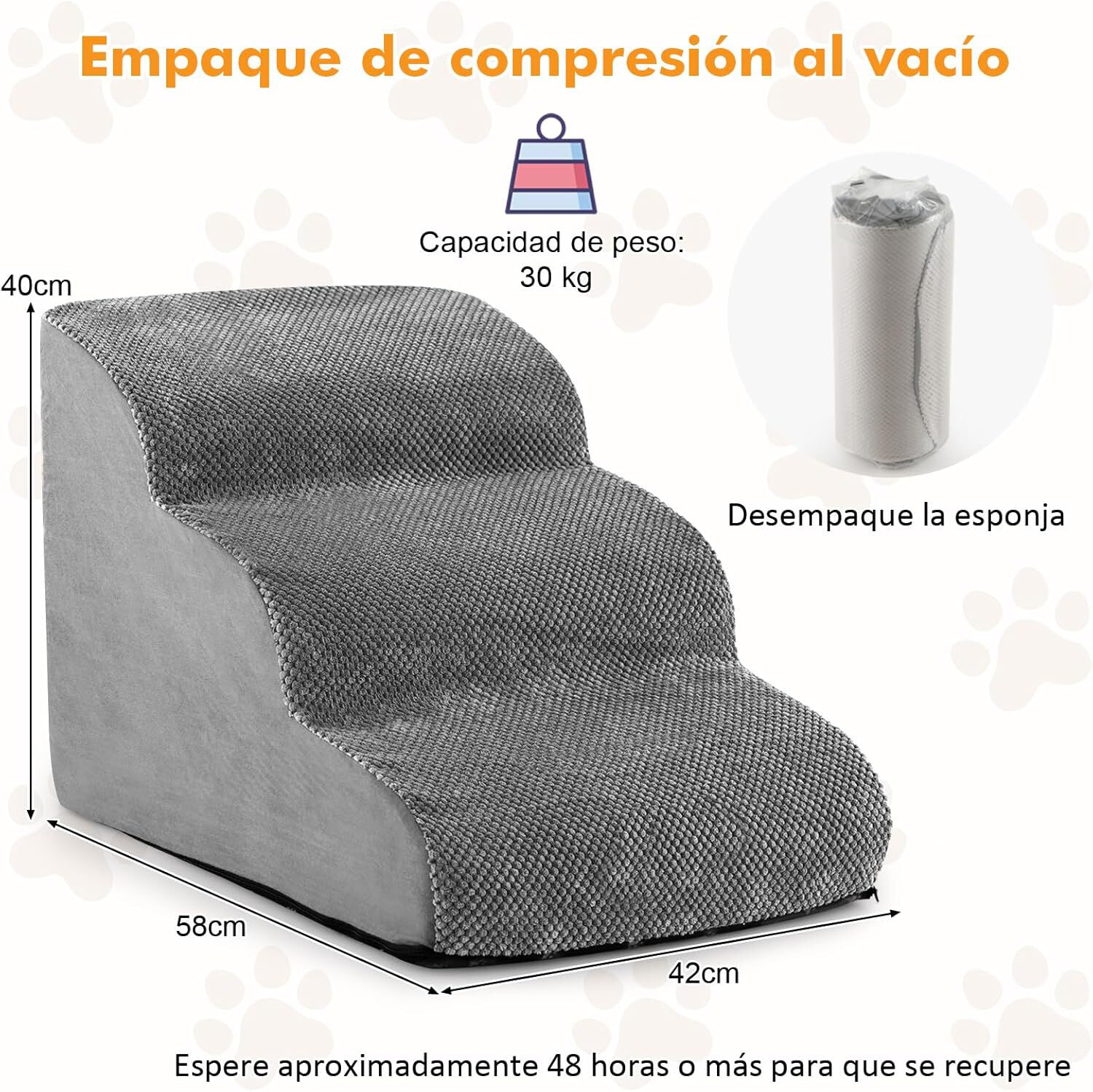 COSTWAY Rampa para Perros de 3 Niveles de Espuma, Pelda&ntilde;os para Perros Antideslizantes con Esponja de Alta Densidad, Huellas de Silicona, Escalera Suave para Perros Peque&ntilde;os y Mayores (Gris), , large Imagen numero 5