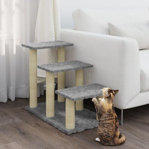 Vidaxl rascador en forma de escalera gris claro para gatos, , large Imagen numero 3