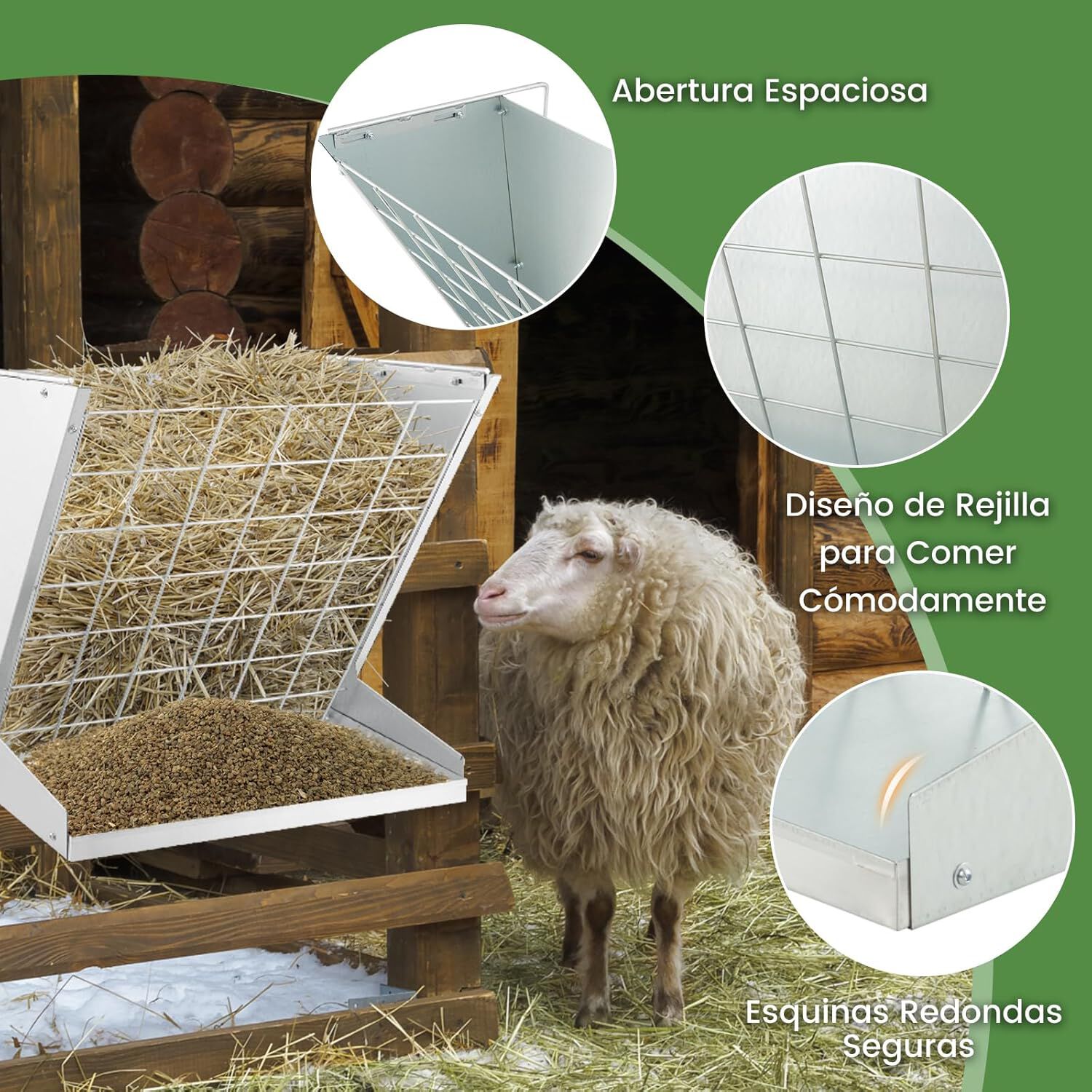 COSTWAY 2 en 1 Comedero de Heno Colgante para Ganado thumbnail