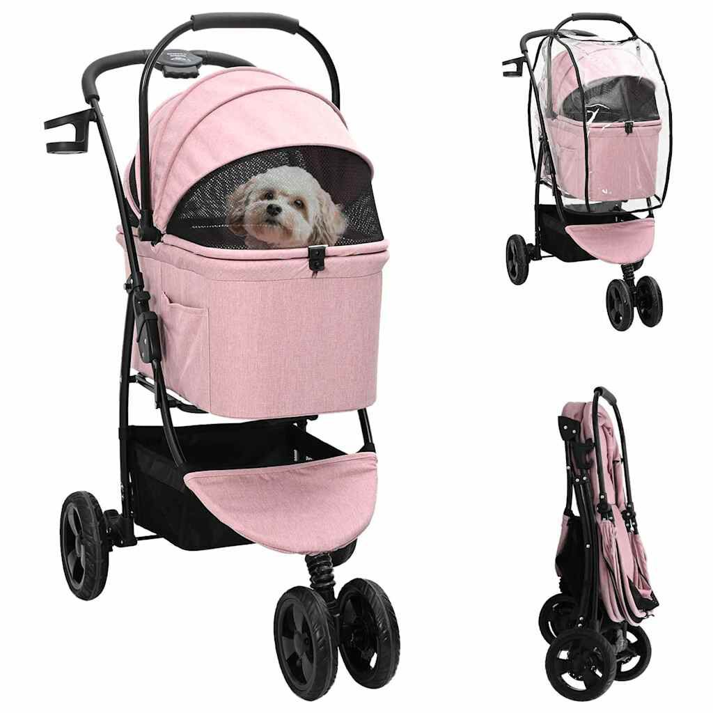 vidaXL Carrito Plegable para Mascotas Ajustable Rosa 78 x 54 x 101 cm, , large Imagen numero 1