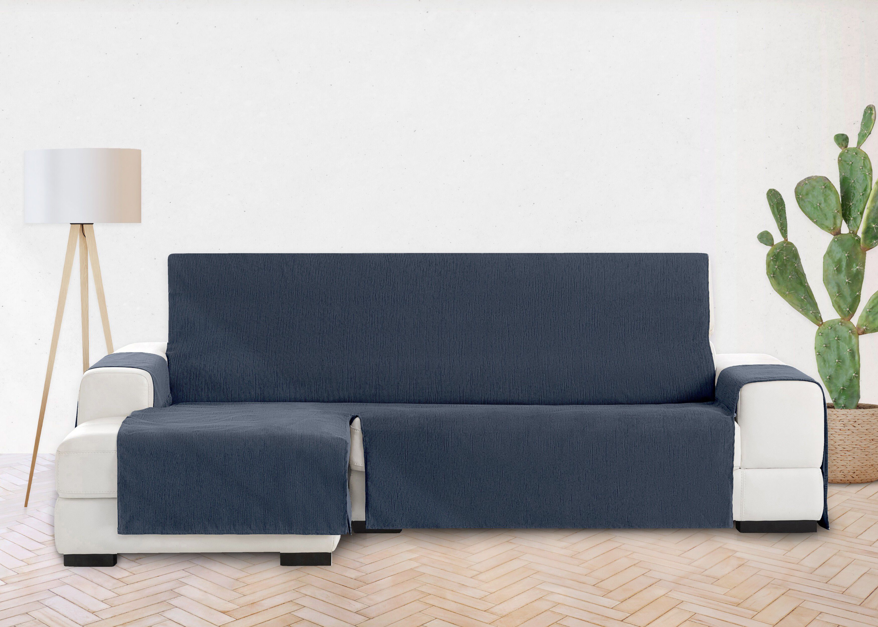 Vipalia Protector Funda Chaise Longue Lisa. Cubresofa Chenilla. Dise&ntilde;o Elite. Color Azul. Chaise Largo Izquierda, , large Imagen numero 3