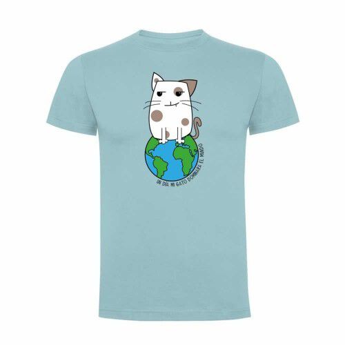 Camiseta hombre &quot;Un día mi gato dominará el mundo&quot; color Azul thumbnail
