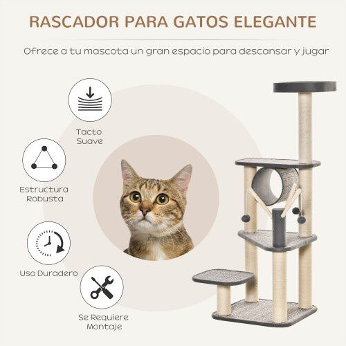 PawHut torre escalador plataformas gris para gatos, , large Imagen numero 4