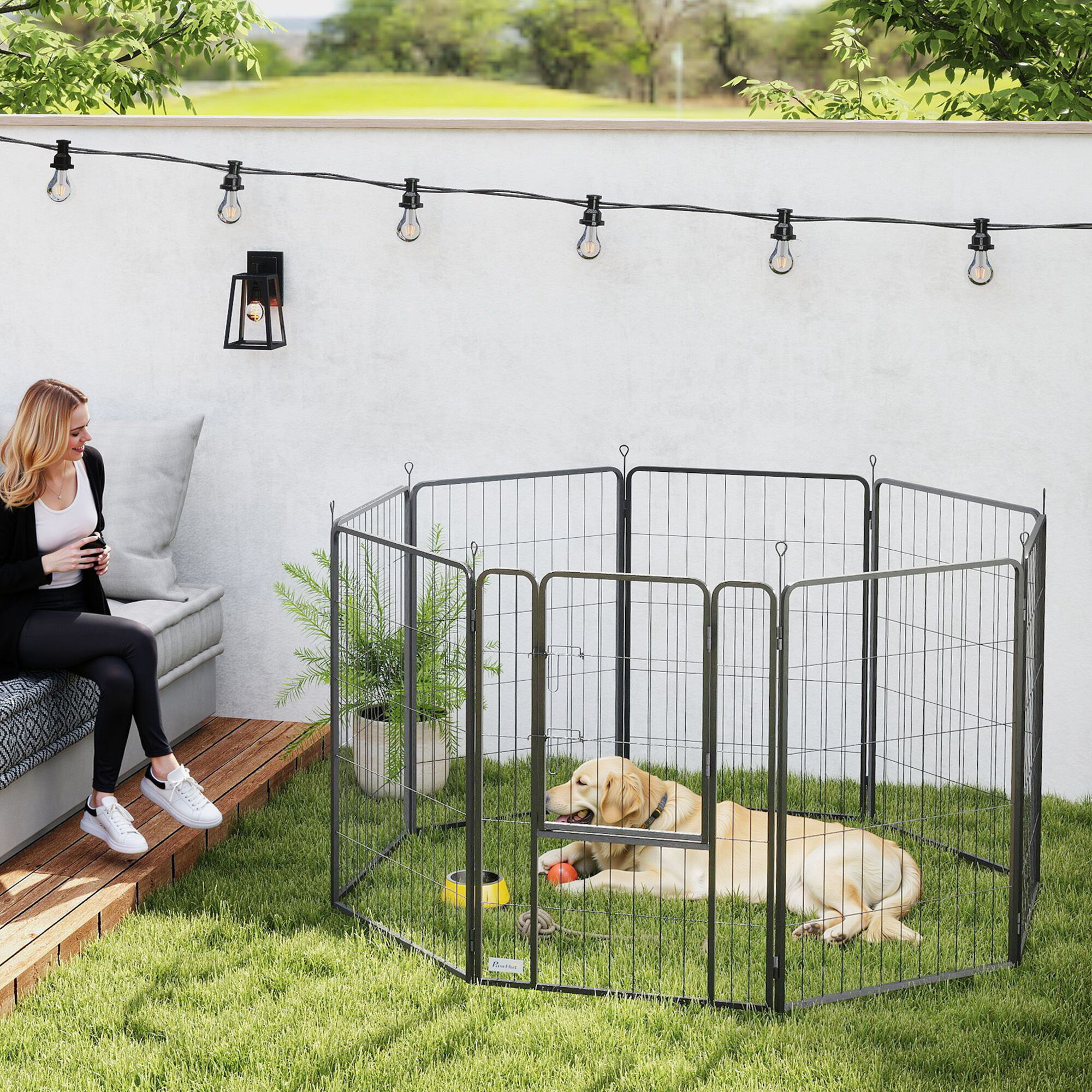 PawHut Parque para Perros de 8 Paneles de 100 cm de Altura, Vallas para Perros de Acero Resistente Plegable, con Puerta, para Interior y Exterior, Negro thumbnail