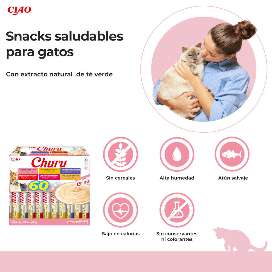 60 sobres x 14 g Churu Variedades de At&uacute;n Snack L&iacute;quido para gatos, , large Imagen numero 2