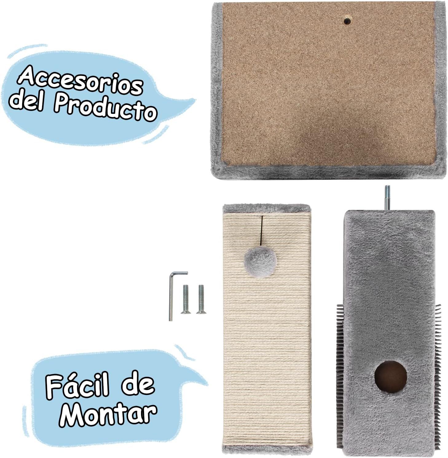 COSTWAY Rascador para Gatos con Juguete, Poste Rascador para Gatos con 79 cm de Altura, Ara&ntilde;ador para Gatos con Cuerda de Sisal y Plataforma de Masaje, Rascador de Madera de Ingenier&iacute;a, Gris, , large Imagen numero 2