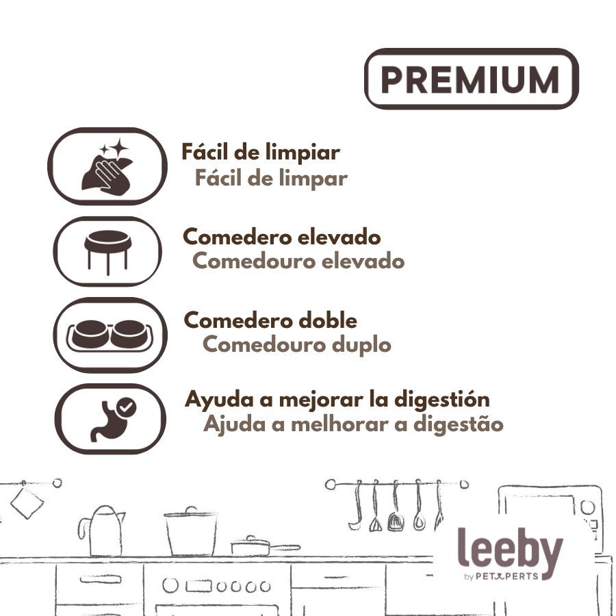 Leeby Comedero Doble de Cer&aacute;mica con Soporte de Madera para perros, , large Imagen numero 5