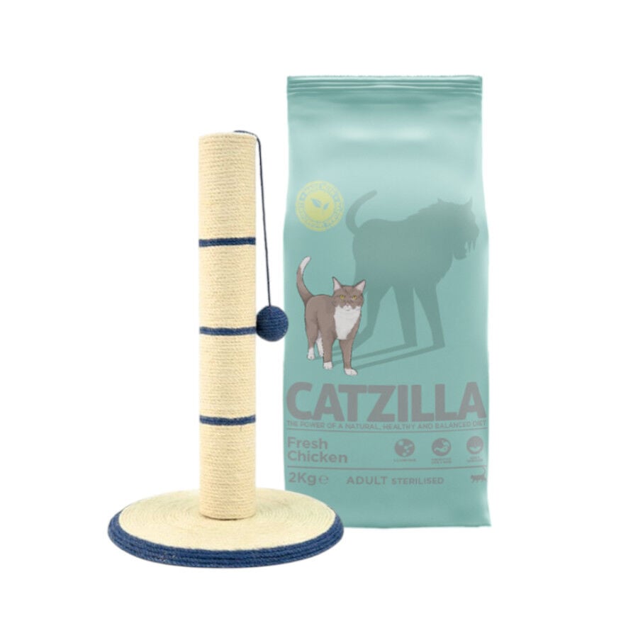 Pack  Rascador poste TK-Pet + 2 kg Pienso Catzilla  adulto esterilizado para gatos