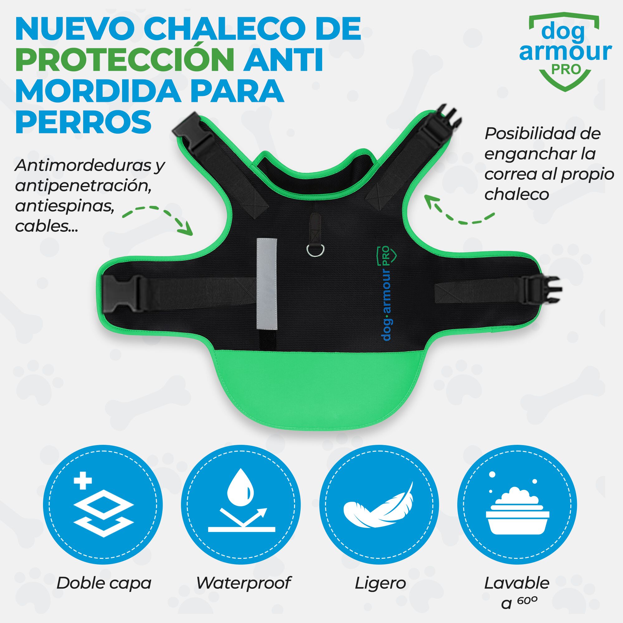 Chaleco de Protecci&oacute;n Anti Mordida para Perros &ndash; Impermeable &ndash; Reflectante - Verde, , large Imagen numero 3