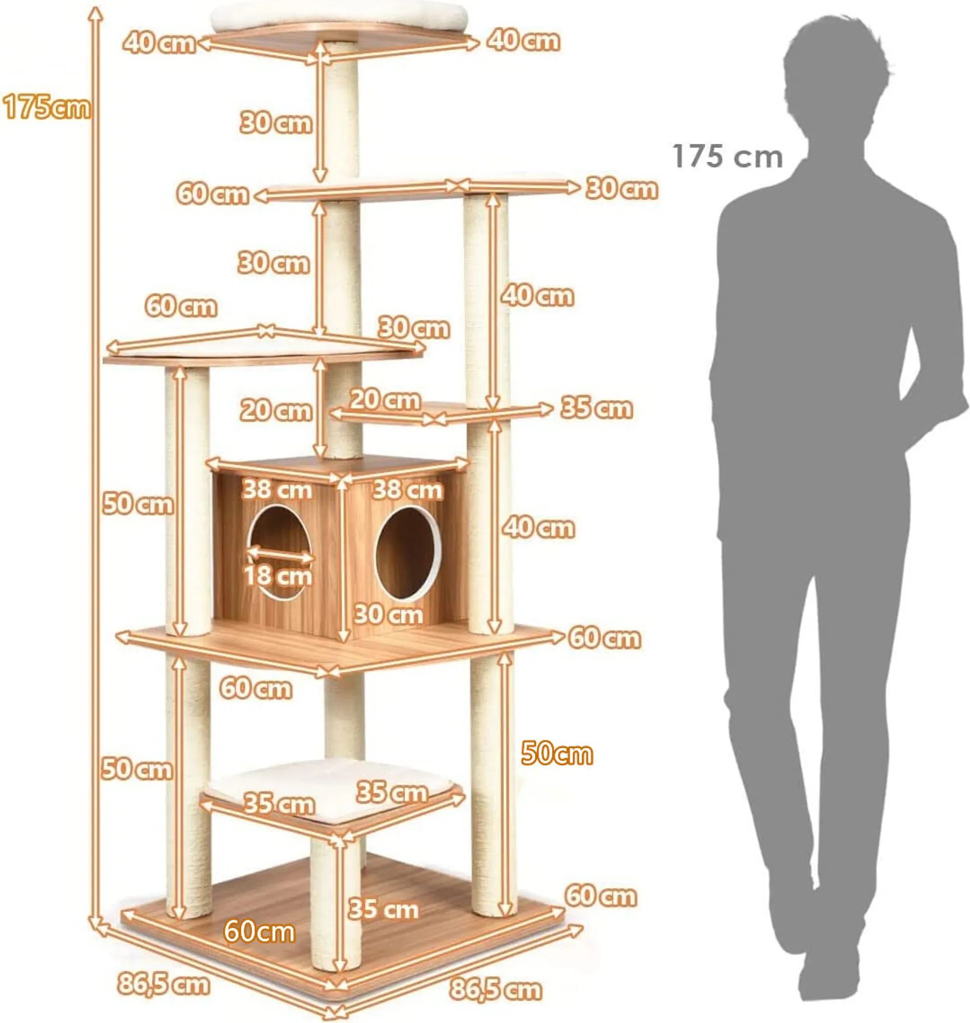 COSTWAY &Aacute;rbol 175 cm para Gatos, Casa para Gatos con Plataformas Multinivel con Rascador y Columnas de Cuerdas de Sisal, Recubierta en Tejido Afelpado Blando, , large Imagen numero 4