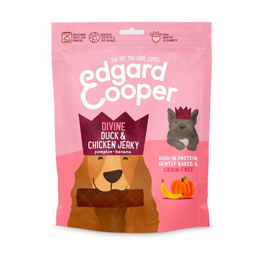150 g Edgard & Cooper Jerky de pato y pollo con calabaza y pl&aacute;tano para perros, , large Imagen numero 1