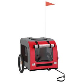 vidaXL Remolque de bicicleta hierro tela Oxford rojo y gris para perros