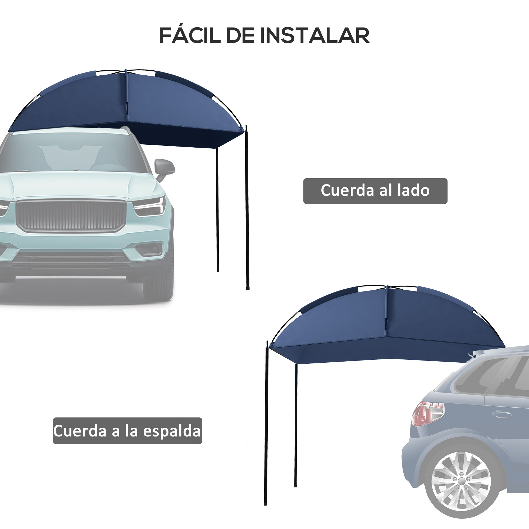 Outsunny Toldo para Coche Toldo para Camping con Altura Ajustable y Bolsa de Transporte Impermeable Anti-UV para Picnic Playa 290x278x230-260 cm Azul Oscuro, , large Imagen numero 5